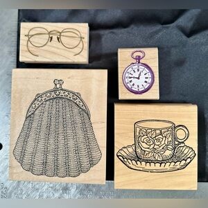 Vintage Style Wooden Design Stamps Set - 4 Piece